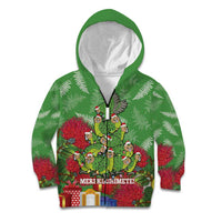 Kakapo New Zealand Christmas Kid Hoodie Meri Kirihimete Pohutukawa - Green Color