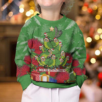 Kakapo New Zealand Christmas Kid Ugly Christmas Sweater Meri Kirihimete Pohutukawa - Green Color