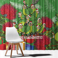 Kakapo New Zealand Christmas Window Curtain Meri Kirihimete Pohutukawa - Green Color