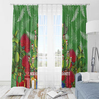 Kakapo New Zealand Christmas Window Curtain Meri Kirihimete Pohutukawa - Green Color