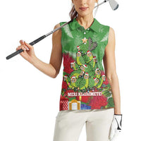 Kakapo New Zealand Christmas Women Sleeveless Polo Shirt Meri Kirihimete Pohutukawa - Green Color LT14 - Polynesian Pride