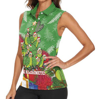 Kakapo New Zealand Christmas Women Sleeveless Polo Shirt Meri Kirihimete Pohutukawa - Green Color LT14 - Polynesian Pride