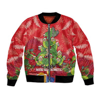 Kakapo New Zealand Christmas Bomber Jacket Meri Kirihimete Pohutukawa - Red Color