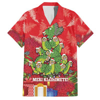 Kakapo New Zealand Christmas Family Matching Long Sleeve Bodycon Dress and Hawaiian Shirt Meri Kirihimete Pohutukawa - Red Color