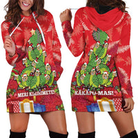 Kakapo New Zealand Christmas Hoodie Dress Meri Kirihimete Pohutukawa - Red Color