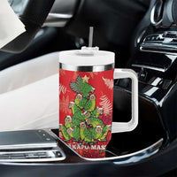 Kakapo New Zealand Christmas Tumbler With Handle Meri Kirihimete Pohutukawa - Red Color