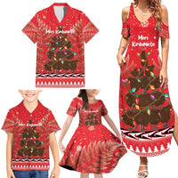 Kiwi New Zealand Christmas Family Matching Summer Maxi Dress and Hawaiian Shirt Meri Kirihimete Silver Fern - Red Color LT14 - Polynesian Pride