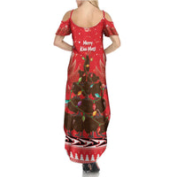 Kiwi New Zealand Christmas Family Matching Summer Maxi Dress and Hawaiian Shirt Meri Kirihimete Silver Fern - Red Color LT14 - Polynesian Pride