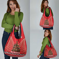 Kiwi New Zealand Christmas Grocery Bag Meri Kirihimete Silver Fern - Red Color