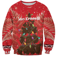 Kiwi New Zealand Christmas Sweatshirt Meri Kirihimete Silver Fern - Red Color LT14 Unisex Red - Polynesian Pride