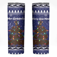 Kiwi New Zealand Christmas Skinny Tumbler Meri Kirihimete Silver Fern - Blue Color