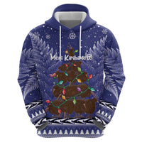 Kiwi New Zealand Christmas Zip Hoodie Meri Kirihimete Silver Fern - Blue Color