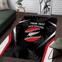 Custom New Zealand Silver Fern Softball Area Rug Go Aotearoa LT14 Black - Polynesian Pride