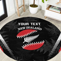 Custom New Zealand Silver Fern Softball Round Carpet Go Aotearoa LT14 Black - Polynesian Pride