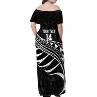 Custom Aotearoa Ice Hockey Off Shoulder Maxi Dress NZ Tiki Mascot - Maori Pattern LT14 - Polynesian Pride