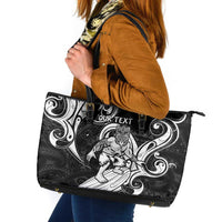 Personalised New Zealand Surfing Leather Tote Bag Aotearoa Maori Tiki Haka LT14 Black - Polynesian Pride