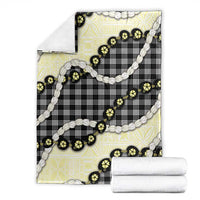 Black Palaka Hawaii Blanket Kukui Nut Pikake Lei Hawaiian Tapa Pattern - Polynesian Pride