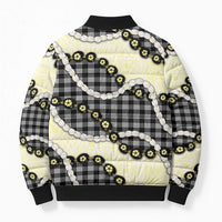 Black Palaka Hawaii Bomber Puffer Jacket Kukui Nut Pikake Lei Hawaiian Tapa Pattern - Polynesian Pride