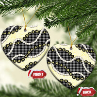 Black Palaka Hawaii Ceramic Ornament Kukui Nut Pikake Lei Hawaiian Tapa Pattern - Polynesian Pride