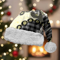 Black Palaka Hawaii Christmas Santa Hat Kukui Nut Pikake Lei Hawaiian Tapa Pattern LT14 With Fur Black - Polynesian Pride