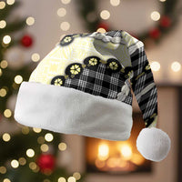 Black Palaka Hawaii Christmas Santa Hat Kukui Nut Pikake Lei Hawaiian Tapa Pattern LT14 Without Fur Black - Polynesian Pride