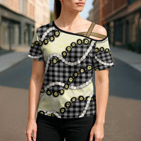 Black Palaka Hawaii Cross Shoulder Shirt Kukui Nut Pikake Lei Hawaiian Tapa Pattern - Polynesian Pride