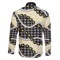 Black Palaka Hawaii Family Matching Long Sleeve Bodycon Dress and Hawaiian Shirt Kukui Nut Pikake Lei Hawaiian Tapa Pattern - Polynesian Pride