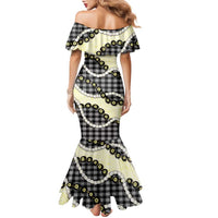 Black Palaka Hawaii Family Matching Mermaid Dress and Hawaiian Shirt Kukui Nut Pikake Lei Hawaiian Tapa Pattern - Polynesian Pride