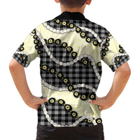 Black Palaka Hawaii Family Matching Off Shoulder Short Dress and Hawaiian Shirt Kukui Nut Pikake Lei Hawaiian Tapa Pattern - Polynesian Pride