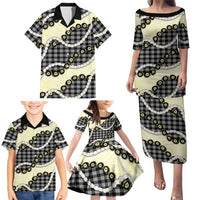 Black Palaka Hawaii Family Matching Puletasi and Hawaiian Shirt Kukui Nut Pikake Lei Hawaiian Tapa Pattern - Polynesian Pride