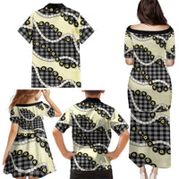 Black Palaka Hawaii Family Matching Puletasi and Hawaiian Shirt Kukui Nut Pikake Lei Hawaiian Tapa Pattern - Polynesian Pride