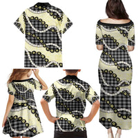 Black Palaka Hawaii Family Matching Puletasi and Hawaiian Shirt Kukui Nut Pikake Lei Hawaiian Tapa Pattern - Polynesian Pride