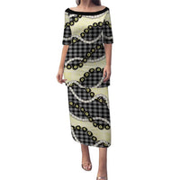 Black Palaka Hawaii Family Matching Puletasi and Hawaiian Shirt Kukui Nut Pikake Lei Hawaiian Tapa Pattern - Polynesian Pride
