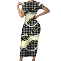 Black Palaka Hawaii Family Matching Short Sleeve Bodycon Dress and Hawaiian Shirt Kukui Nut Pikake Lei Hawaiian Tapa Pattern - Polynesian Pride
