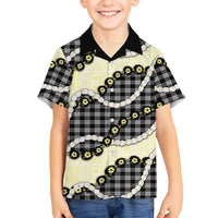 Black Palaka Hawaii Family Matching Short Sleeve Bodycon Dress and Hawaiian Shirt Kukui Nut Pikake Lei Hawaiian Tapa Pattern - Polynesian Pride