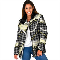 Black Palaka Hawaii Padded Jacket Kukui Nut Pikake Lei Hawaiian Tapa Pattern - Polynesian Pride