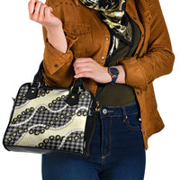 Black Palaka Hawaii Shoulder Handbag Kukui Nut Pikake Lei Hawaiian Tapa Pattern - Polynesian Pride