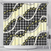 Black Palaka Hawaii Shower Curtain Kukui Nut Pikake Lei Hawaiian Tapa Pattern - Polynesian Pride