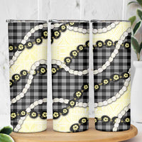 Black Palaka Hawaii Skinny Tumbler Kukui Nut Pikake Lei Hawaiian Tapa Pattern - Polynesian Pride