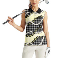 Black Palaka Hawaii Women Sleeveless Polo Shirt Kukui Nut Pikake Lei Hawaiian Tapa Pattern - Polynesian Pride