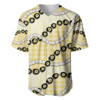Yellow Palaka Hawaii Baseball Jersey Kukui Nut Pikake Lei Hawaiian Tapa Pattern - Polynesian Pride