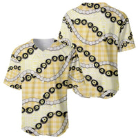 Yellow Palaka Hawaii Baseball Jersey Kukui Nut Pikake Lei Hawaiian Tapa Pattern - Polynesian Pride