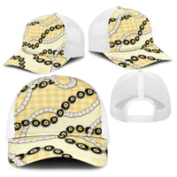 Yellow Palaka Hawaii Baseball Net Cap Kukui Nut Pikake Lei Hawaiian Tapa Pattern - Polynesian Pride