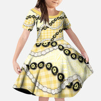 Yellow Palaka Hawaii Family Matching Long Sleeve Bodycon Dress and Hawaiian Shirt Kukui Nut Pikake Lei Hawaiian Tapa Pattern - Polynesian Pride