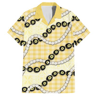 Yellow Palaka Hawaii Family Matching Long Sleeve Bodycon Dress and Hawaiian Shirt Kukui Nut Pikake Lei Hawaiian Tapa Pattern - Polynesian Pride
