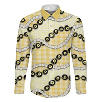 Yellow Palaka Hawaii Family Matching Long Sleeve Bodycon Dress and Hawaiian Shirt Kukui Nut Pikake Lei Hawaiian Tapa Pattern - Polynesian Pride