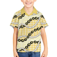 Yellow Palaka Hawaii Family Matching Long Sleeve Bodycon Dress and Hawaiian Shirt Kukui Nut Pikake Lei Hawaiian Tapa Pattern - Polynesian Pride