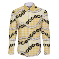Yellow Palaka Hawaii Family Matching Off The Shoulder Long Sleeve Dress and Hawaiian Shirt Kukui Nut Pikake Lei Hawaiian Tapa Pattern - Polynesian Pride