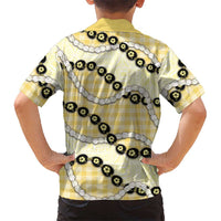 Yellow Palaka Hawaii Family Matching Off Shoulder Maxi Dress and Hawaiian Shirt Kukui Nut Pikake Lei Hawaiian Tapa Pattern - Polynesian Pride