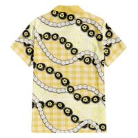 Yellow Palaka Hawaii Family Matching Off Shoulder Maxi Dress and Hawaiian Shirt Kukui Nut Pikake Lei Hawaiian Tapa Pattern - Polynesian Pride
